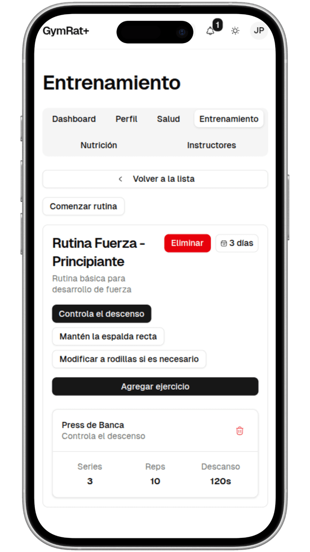 GymRat+ App Móvil